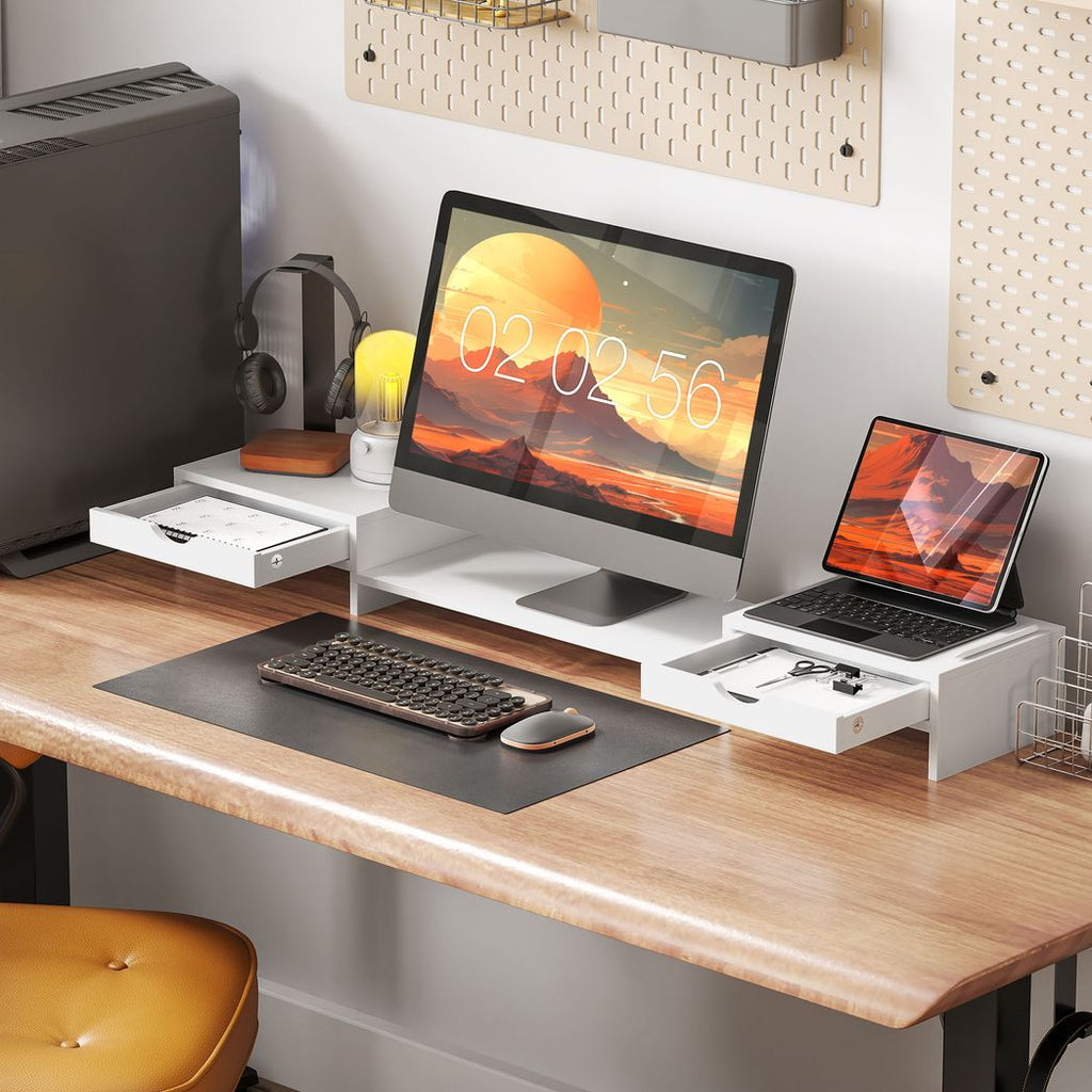 Dual Monitor Stand Riser with Adjustable Length and Angle