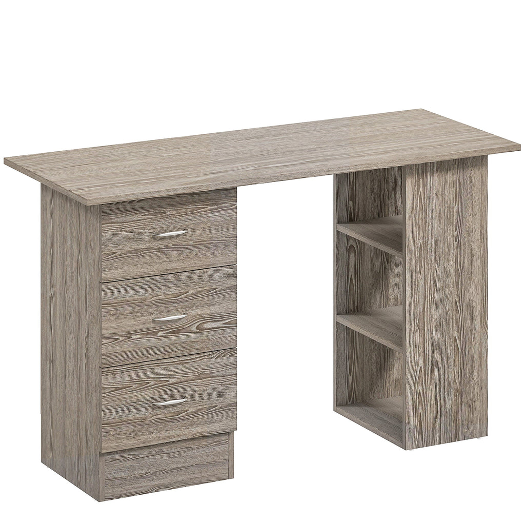 Computer Desk, Writing Table, PC Workstation with 3 Storage Shelves and Drawers, Silver Handle, for Home Office, Grey