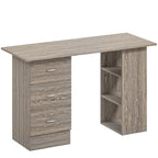 Computer Desk, Writing Table, PC Workstation with 3 Storage Shelves and Drawers, Silver Handle, for Home Office, Grey