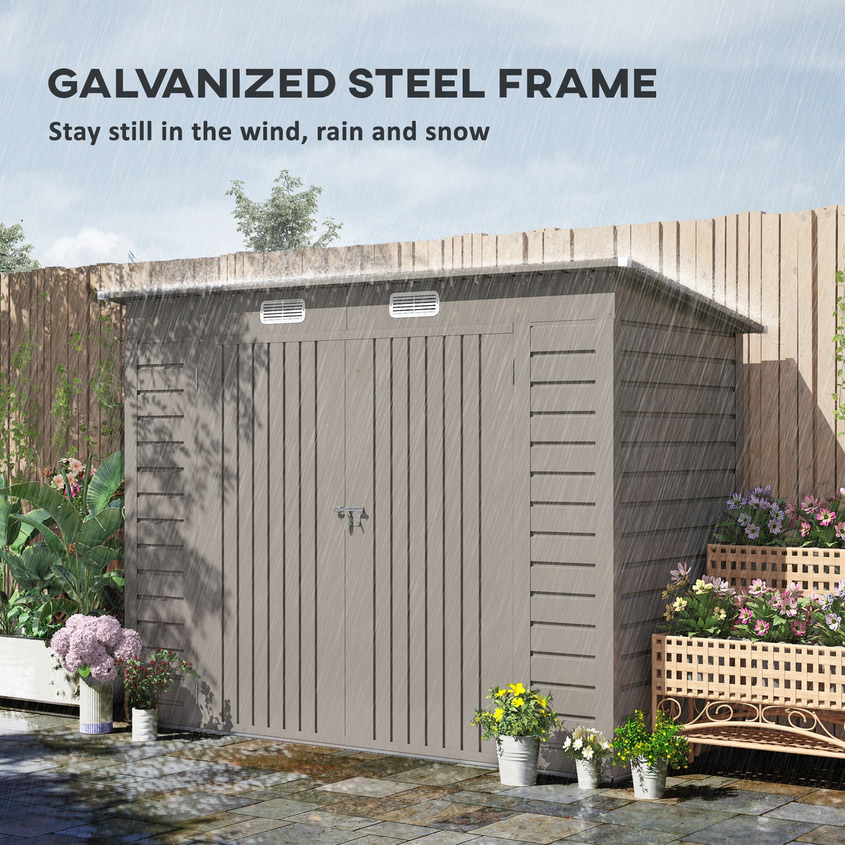 8 x 4FT Metal Garden Storage Shed with Double Doors, Light Grey