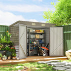 8 x 4FT Metal Garden Storage Shed with Double Doors, Light Grey