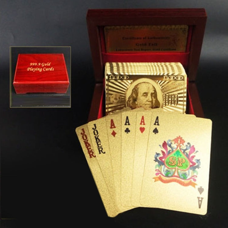 Creative Frosted Back Texture Plastic From Vegas to Macau Playing Cards Texas Poker with Wooden Gift Box, Golden Dollar Wooden Gift Box, Golden Tattice Gift Box – Waterproof Golden Dollar Wooden Gift Box GPT1321B