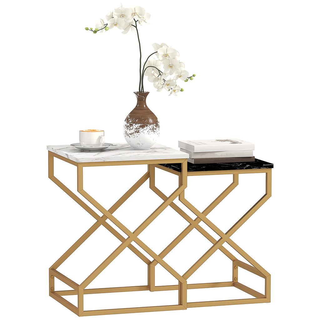 Nest Of Tables, Coffee Table Set with Steel Frame Black/White