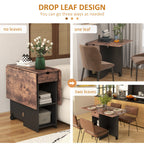 Foldable Dining Table, Drop Leaf Table with Storage, Rustic Brown
