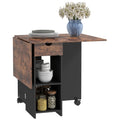 Foldable Dining Table, Drop Leaf Table with Storage, Rustic Brown