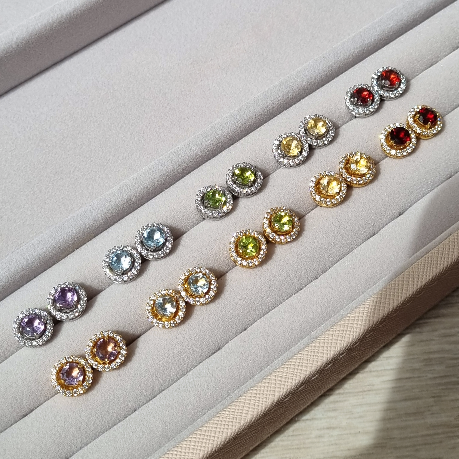 Citrine Halo Stud Earrings with Jackets in Sterling Silver