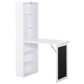 Wall Mounted Computer Desk, Folding Study Table with Black Board and Bookshelf, Multifunctional Floating Writing Desk for Home Office, White White