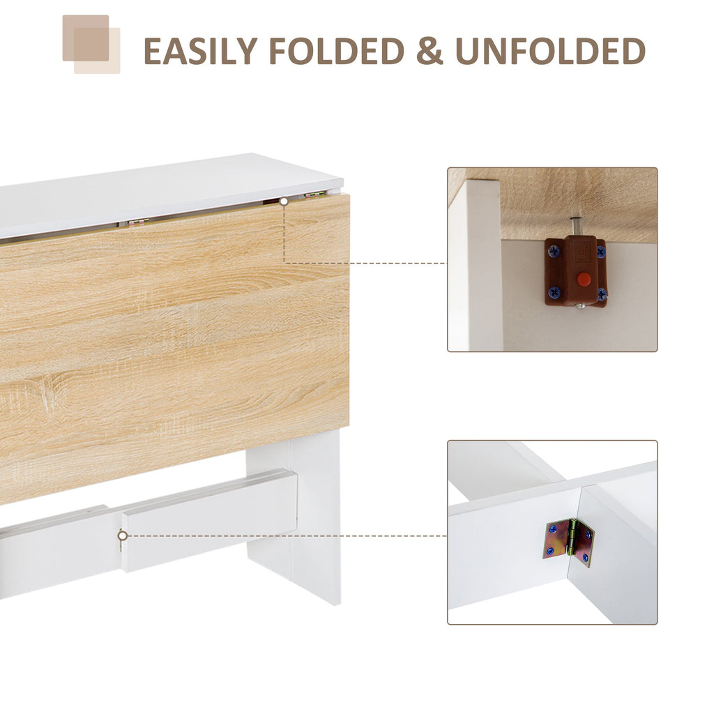 Wooden Folding Dining Table, Writing Computer Desk, PC Workstation, Space Saving, Home Office, Oak and White