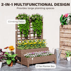 2-Tier Wooden Raised Bed with Trellis and Drainage Holes