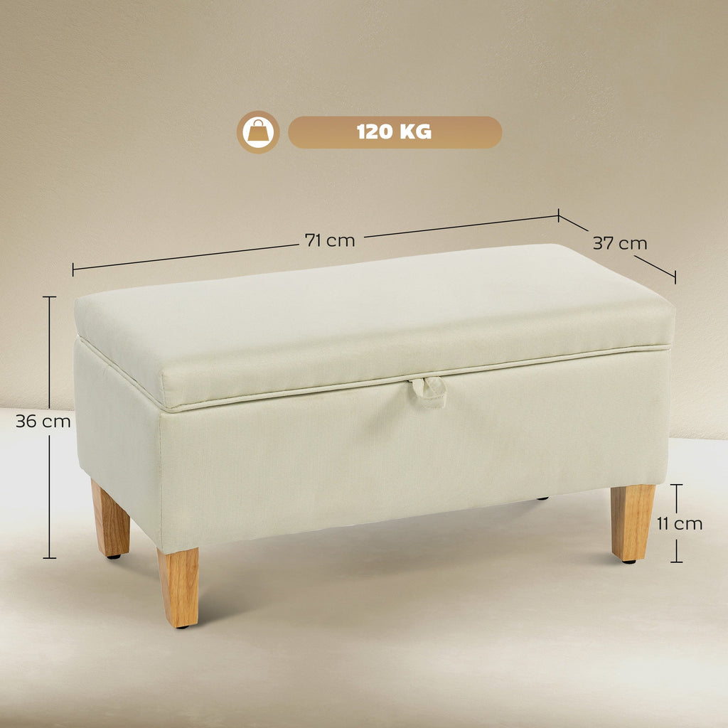 30L Linen Storage Ottoman Padded Footstool with Rubberwood Legs, Beige