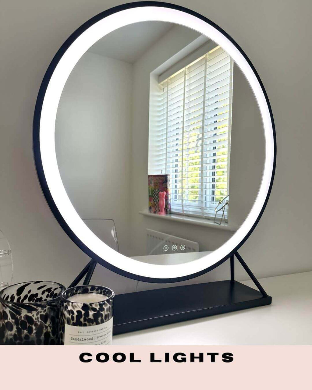 Round Vanity Face LED Mirror Black 60x67cm
