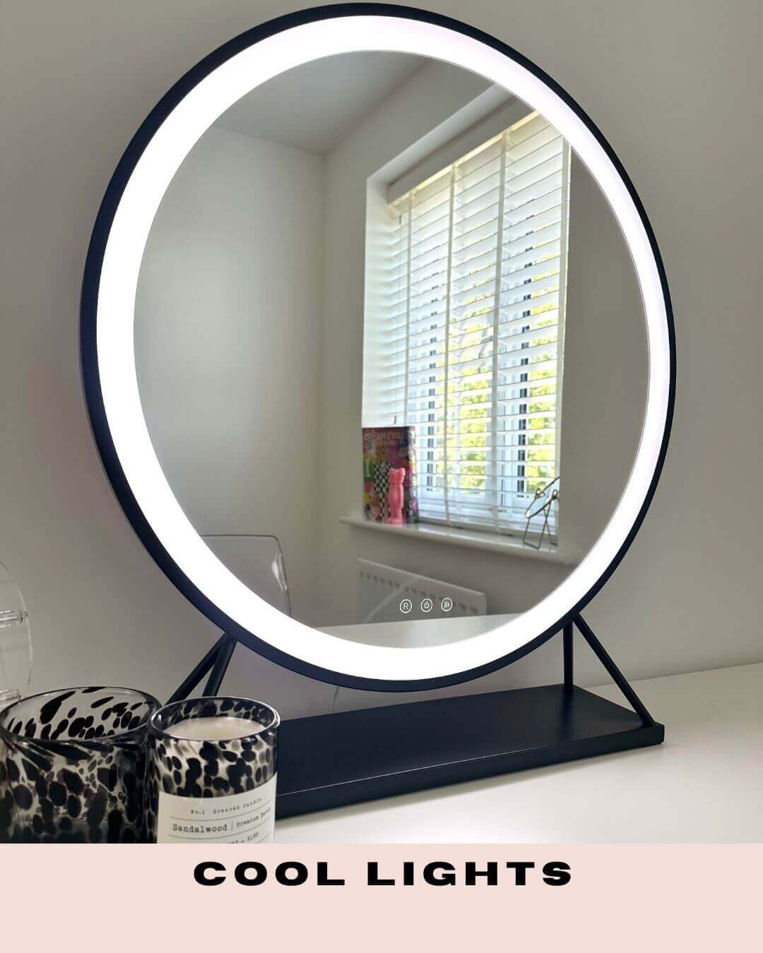 Round Vanity Face LED Mirror Black 60x67cm