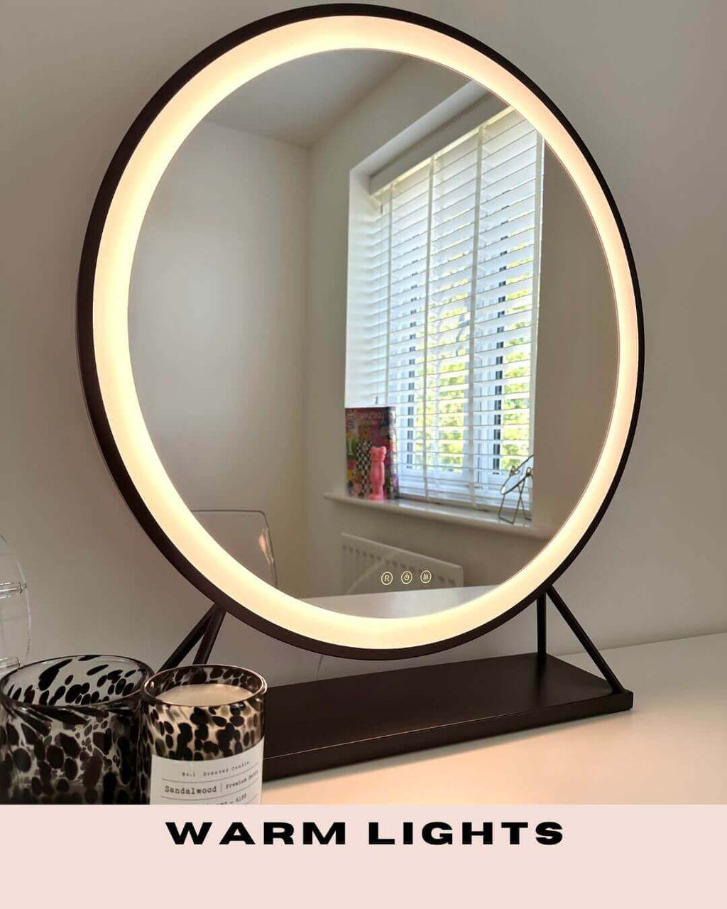 Round Vanity Face LED Mirror Black 60x67cm