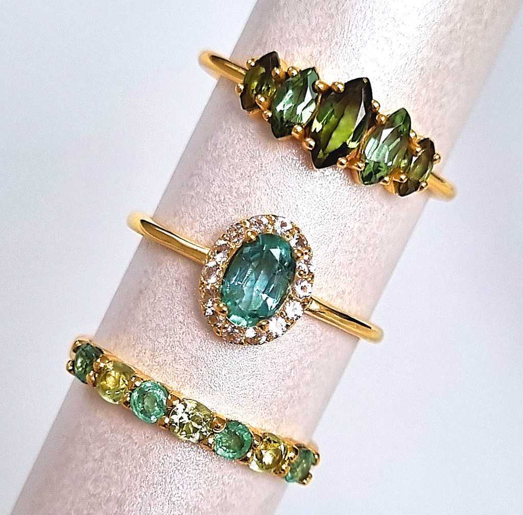 Emerald & Peridot Half Eternity Band in 18K Gold Vermeil