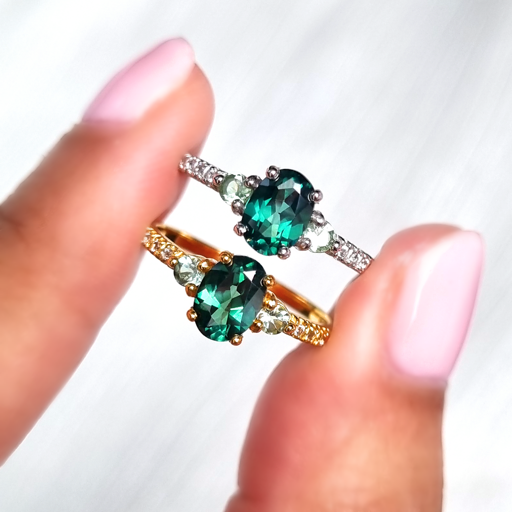 Green Topaz and Green Tourmaline Ring in Sterling Silver
