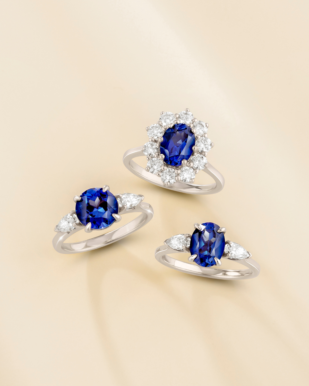 Blue Sapphire Halo Engagement Ring in Sterling Silver