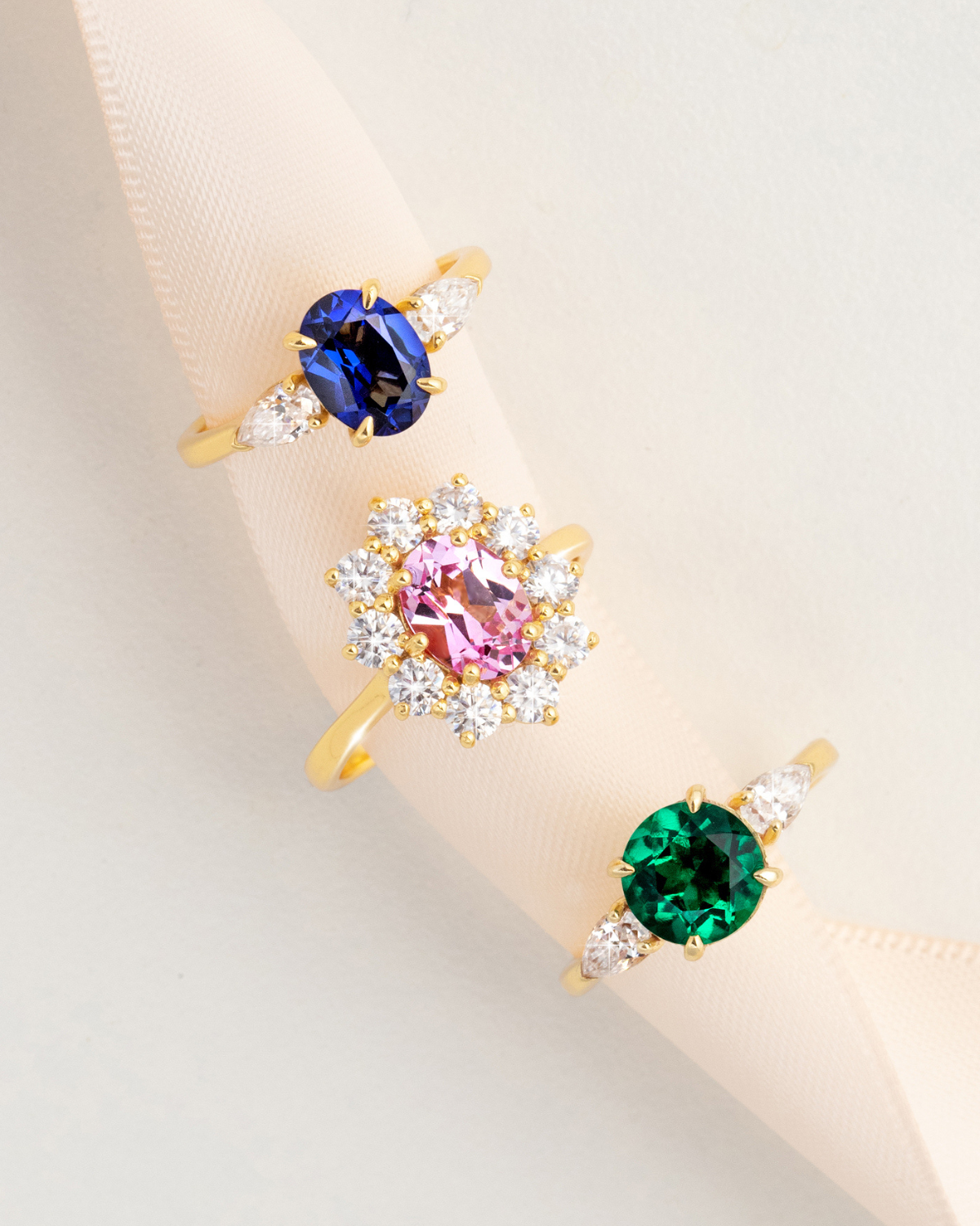 Pink Sapphire Halo Engagement Ring in 18k Gold Vermeil