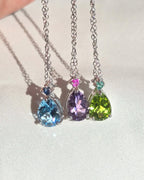 Blue Sapphire & Blue Topaz Pear Cut Pendant Necklace in Sterling Silver