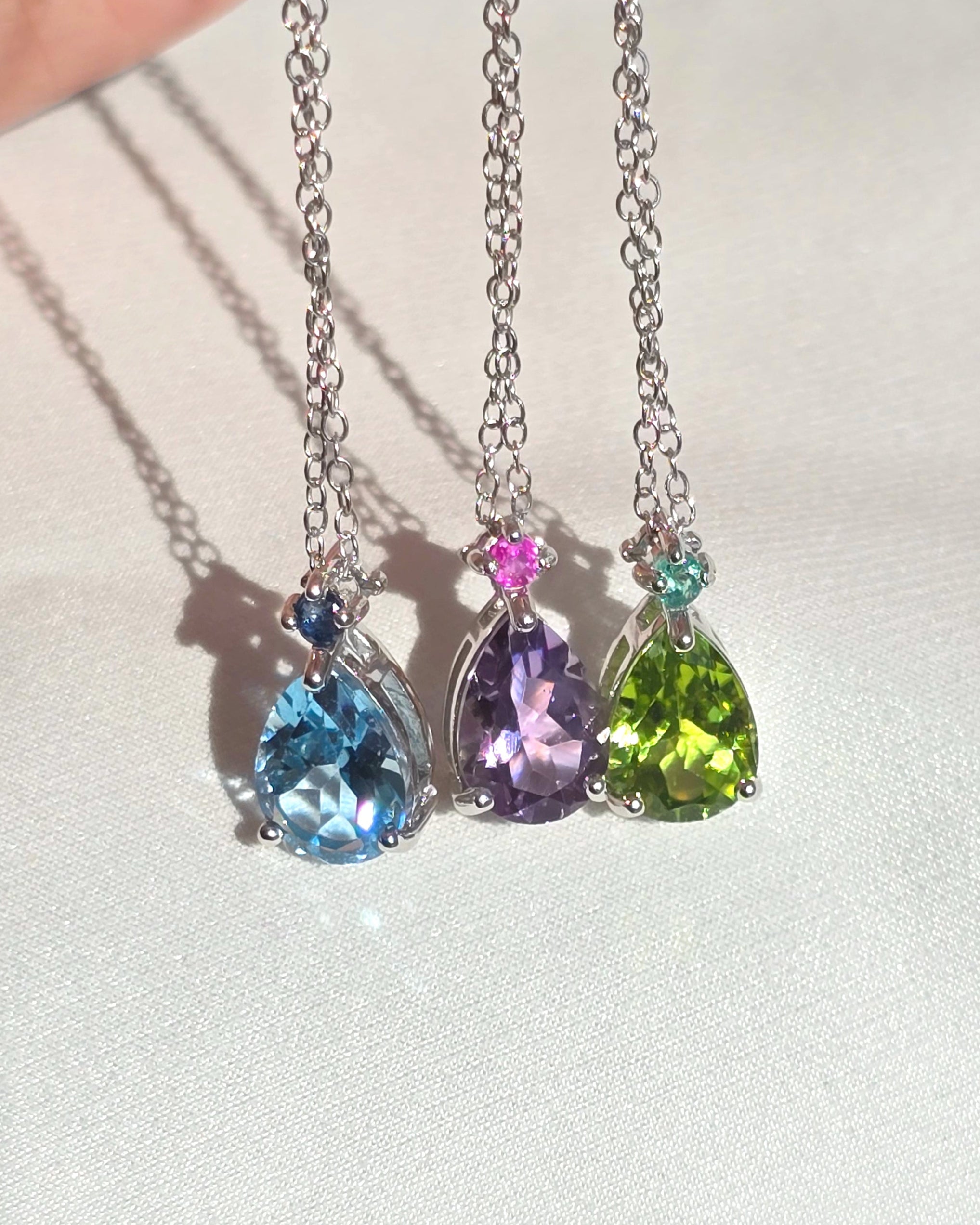 Blue Sapphire & Blue Topaz Pear Cut Pendant Necklace in Sterling Silver