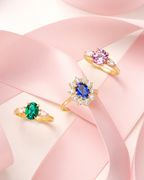 Pink Sapphire Round Cut Three Stone Engagement Ring in 18k Gold Vermeil