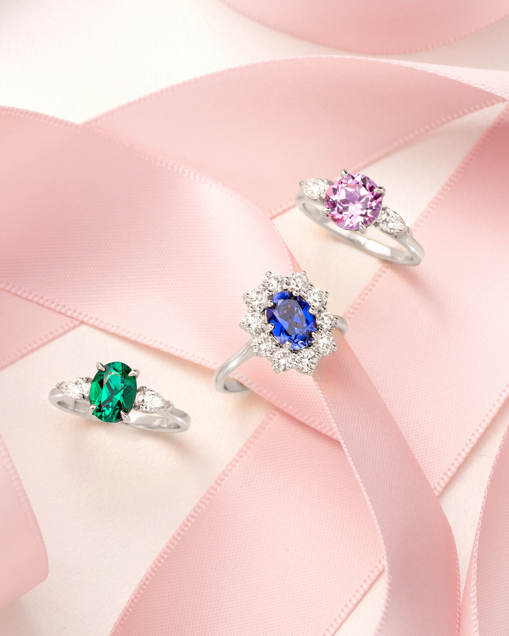 Pink Sapphire Round Cut Three Stone Engagement Ring in Sterling Silver