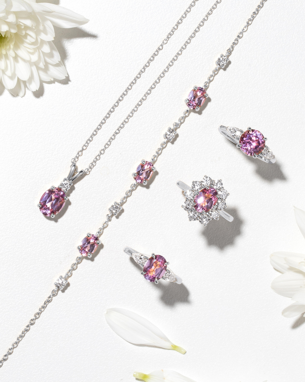 Pink Sapphire Pendant Necklace in Sterling Silver