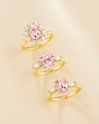 Pink Sapphire Oval Cut Three Stone Engagement Ring in 18k Gold Vermeil