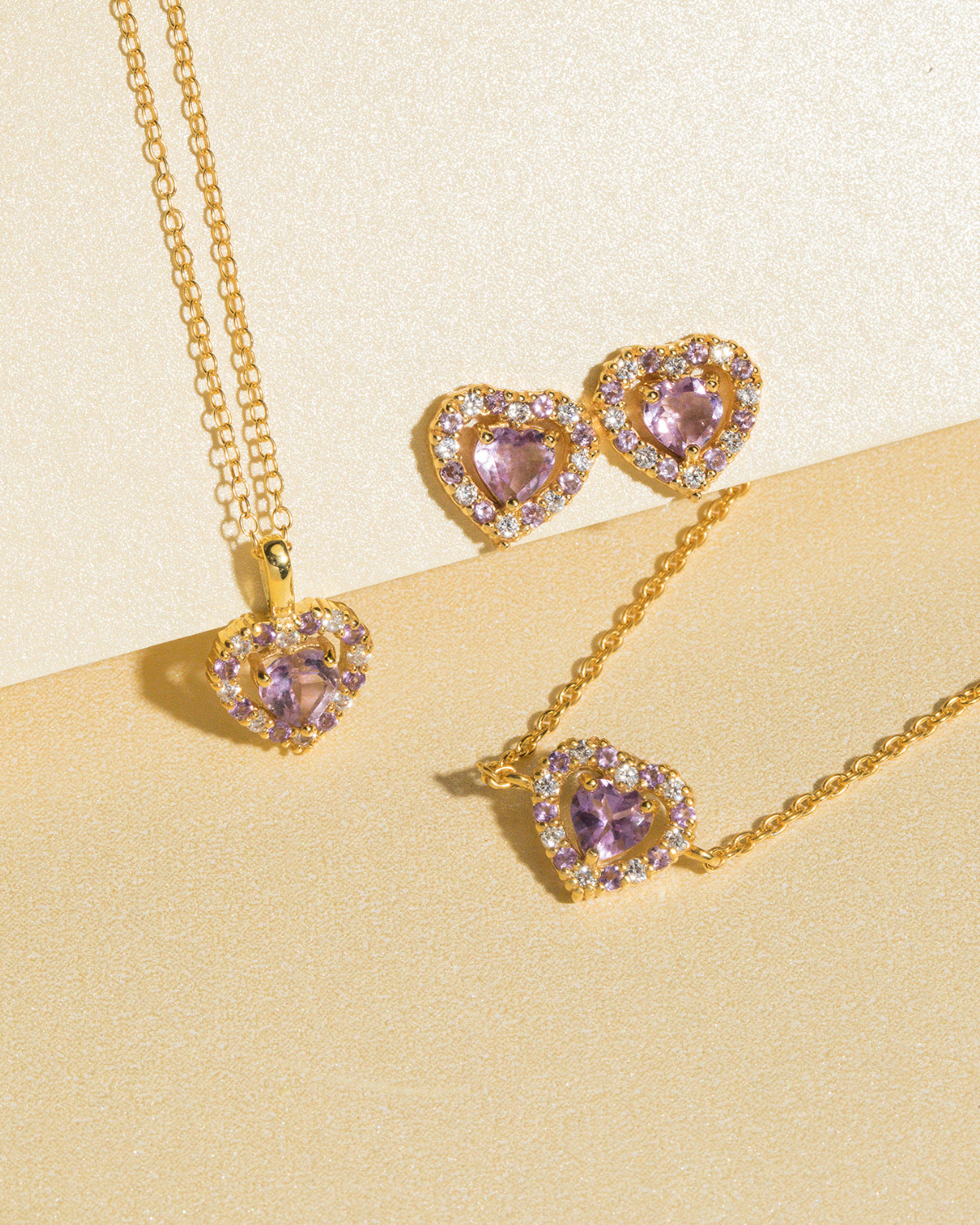 Purple Heart Lavender Amethyst Jewellery Set in 18k Gold Vermeil