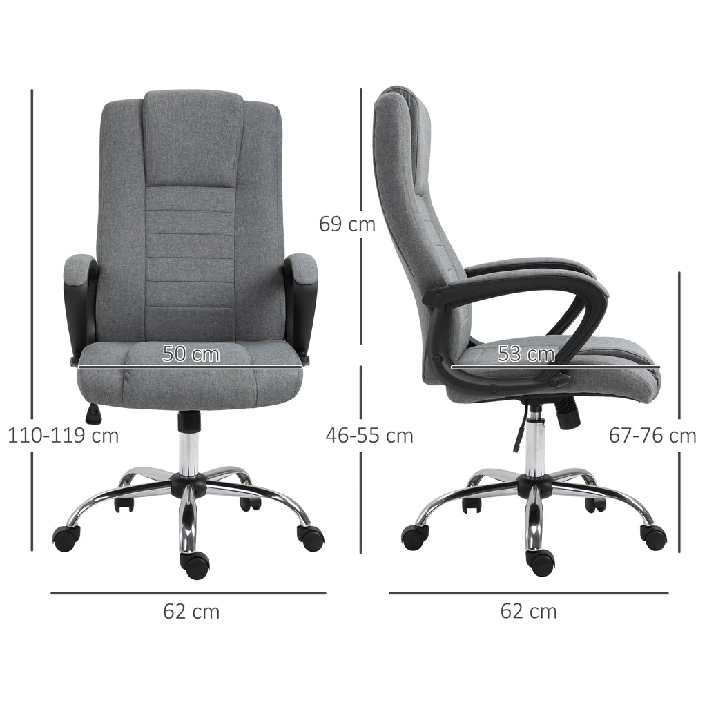 Office Chair, Computer Desk Chair, Linen Fabric Swivel Chair with Adjustable Height, Rolling Wheels for Home and Study, Grey