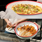 White & Red Enamel Baking Dish with Dual Side Handles – Deep Round Pan for Baking, Roasting, and Serving, Oven & Induction Safe, 3 Sizes Available