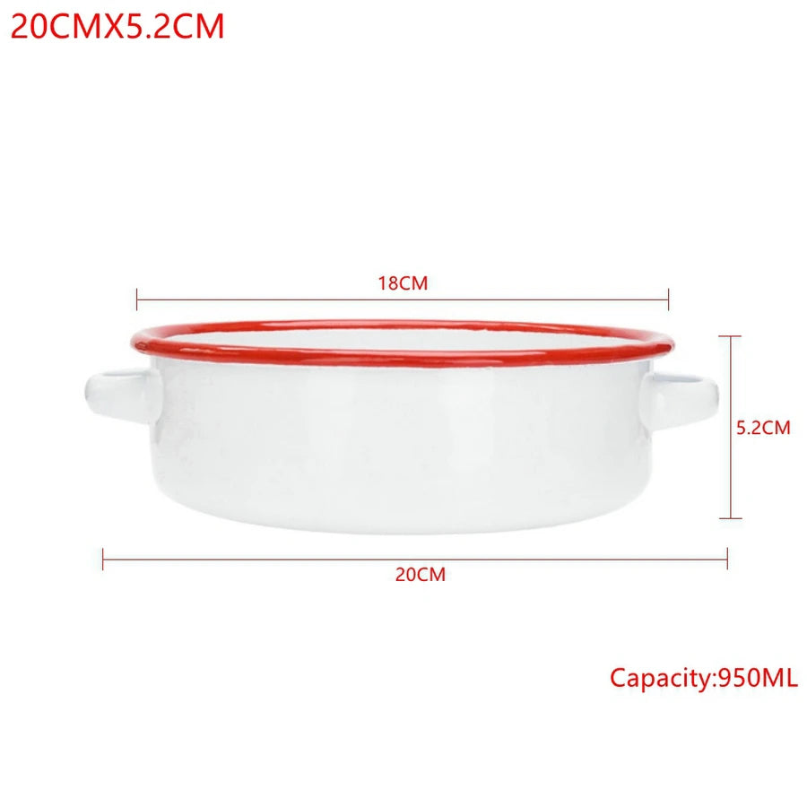 White & Red Enamel Baking Dish with Dual Side Handles – Deep Round Pan for Baking, Roasting, and Serving, Oven & Induction Safe, 3 Sizes Available 20CMX5.2CM China Mainland