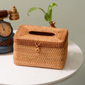 ZJH01 Square Shape Restaurant Desktop Rattan Braided Tissue Storage Box Case, Square Shape Square Shape