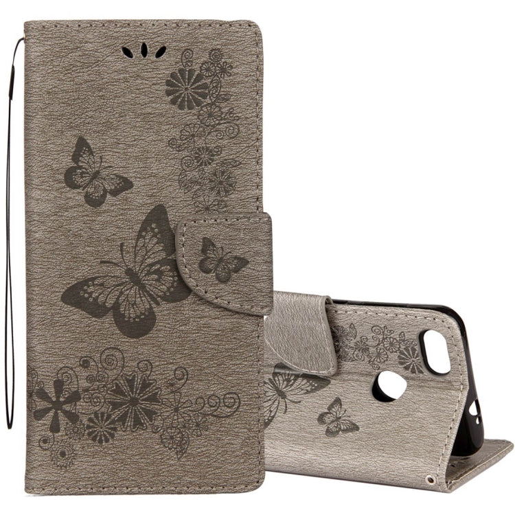 For Huawei P9 Lite Mini Vintage Embossed Floral Butterfly Pattern Horizontal Flip Leather Case with Card Slot & Holder & Wallet & Lanyard – Lanyard, Magnetic, Card Slot, For P9 Lite Mini For P9 Lite Mini Grey