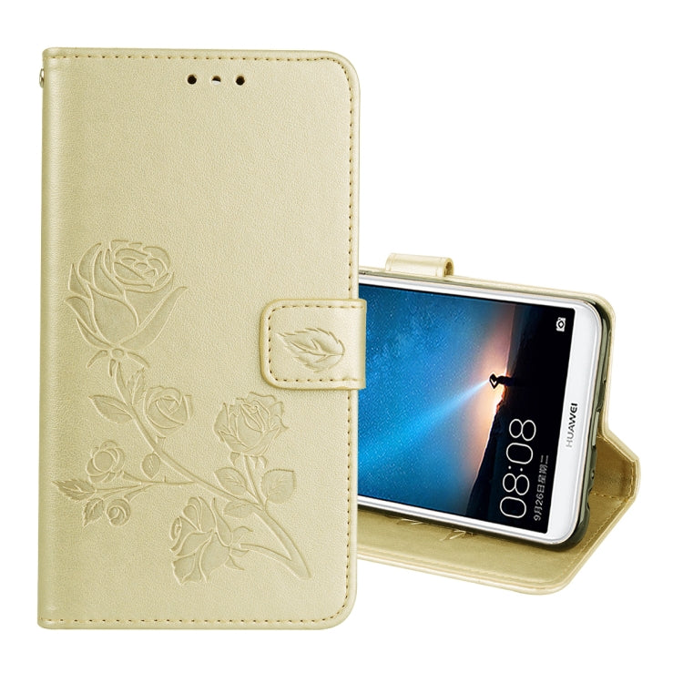 Rose Embossed Horizontal Flip Environmental PU Leather Case with Holder & Card Slots & Wallet – Magnetic, Card Slot, Flip, For Huawei Mate 10 Lite, Huawei Mate 10 Lite Huawei Mate 10 Lite Gold