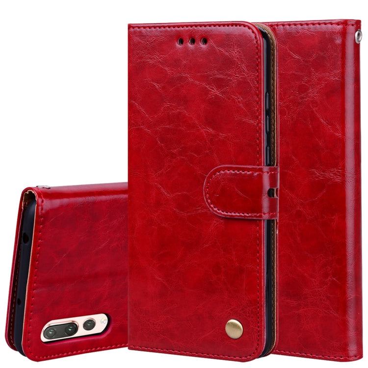 Business Style Oil Wax Texture Horizontal Flip Leather Case with Holder & Card Slots & Wallet – Lanyard, Card Slot, Flip, For Huawei P20 Pro For Huawei P20 Pro Red
