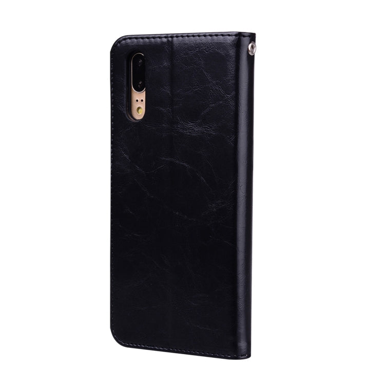 Business Style Oil Wax Texture Horizontal Flip Leather Case with Holder & Card Slots & Wallet – Lanyard, Card Slot, Flip, For Huawei P20