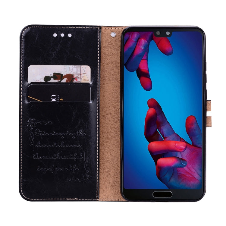 Business Style Oil Wax Texture Horizontal Flip Leather Case with Holder & Card Slots & Wallet – Lanyard, Card Slot, Flip, For Huawei P20
