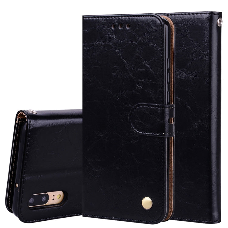 Business Style Oil Wax Texture Horizontal Flip Leather Case with Holder & Card Slots & Wallet – Lanyard, Card Slot, Flip, For Huawei P20