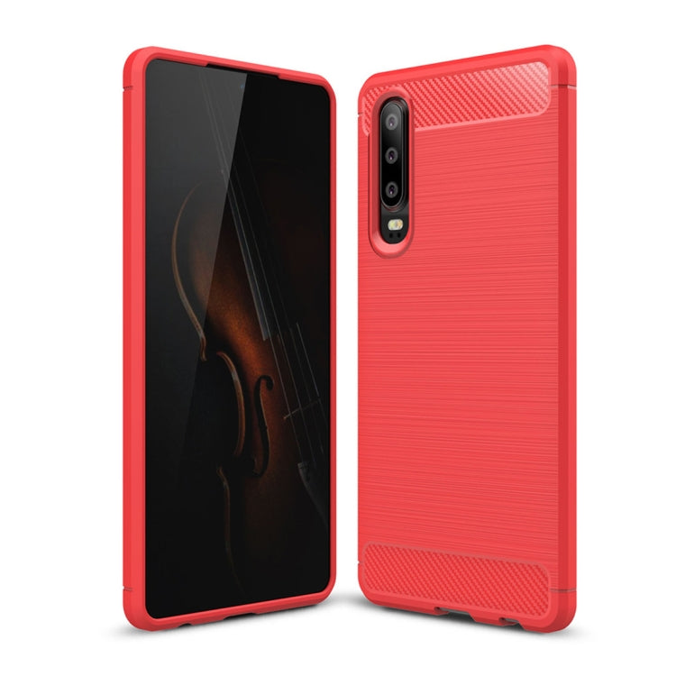 Brushed Texture Carbon Fiber Shockproof TPU Case for Huawei P30, Huawei P30 – Shockproof, TPU Huawei P30 Red