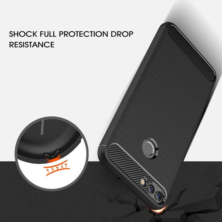 For Huawei P smart / Enjoy 7S Brushed Texture Carbon Fiber Shockproof TPU Protective Back Case – Shockproof, TPU, For Huawei P smart / Enjoy 7S