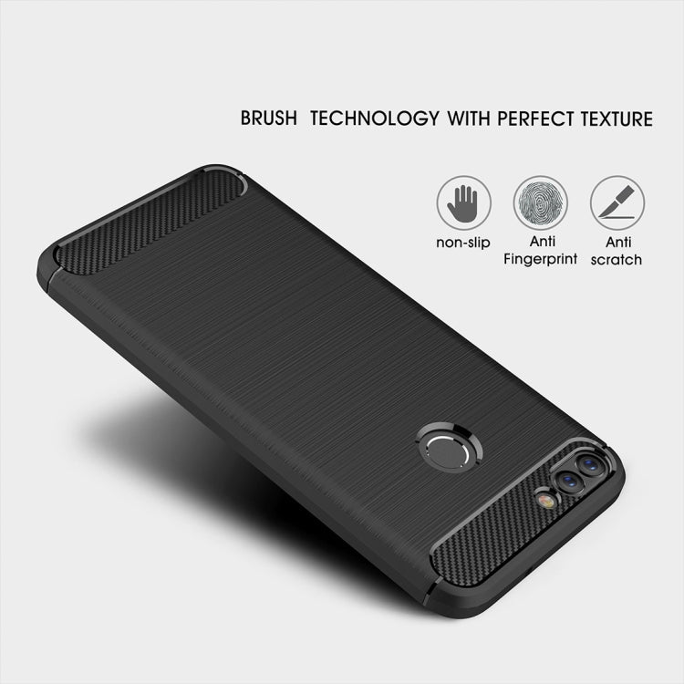 For Huawei P smart / Enjoy 7S Brushed Texture Carbon Fiber Shockproof TPU Protective Back Case – Shockproof, TPU, For Huawei P smart / Enjoy 7S