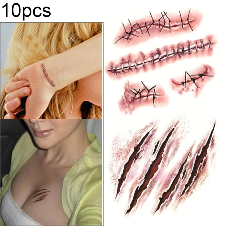 10pcs S-165 Halloween Terror Wound Realistic Scratches Injury Scar Temporary Tattoo Sticker, S-165/10pcs S-165 10pcs