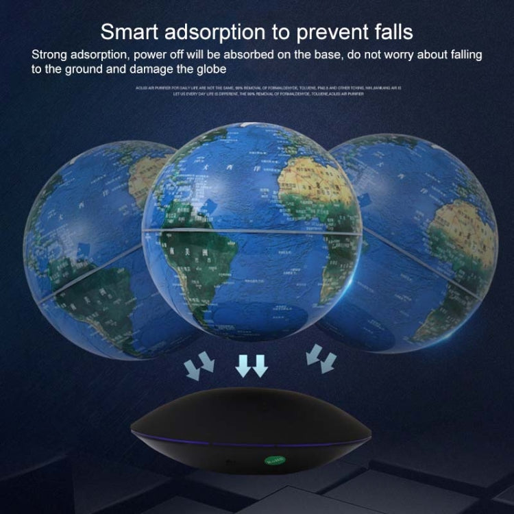 6 inch Rotation Illuminating English Magnetic Levitation Globe Office Crafts Ornaments, EU Plug, Black EU Plug, Baby Blue EU Plug