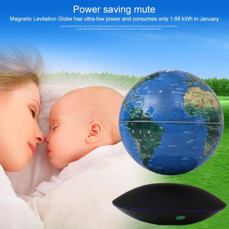 6 inch Rotation Illuminating English Magnetic Levitation Globe Office Crafts Ornaments, EU Plug, Black EU Plug, Baby Blue EU Plug