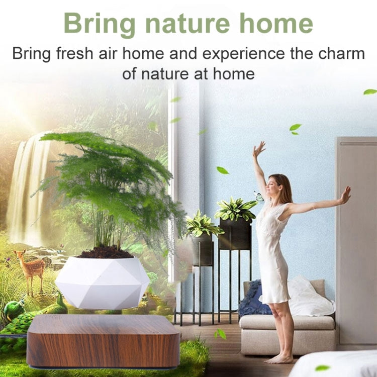 Dark Color Stripe Flower Pot + Imitation Ceramic Resin Base Magnetic Levitation Potted Plant Home Decoration, EU Plug, White Stripe EU Plug, Dark Color EU Plug, Soil Color EU Plug