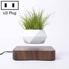 Diamond Plastic Flower Pot + Dark Wood Grain Base Magnetic Levitation Potted Plant Home Decoration, US Plug, Dark Wood Grain US Plug, Light Wood Grain US Plug Dark Wood Grain US Plug HC0265A