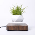 Diamond Plastic Flower Pot + Dark Wood Grain Base Magnetic Levitation Potted Plant Home Decoration, US Plug, Dark Wood Grain US Plug, Light Wood Grain US Plug