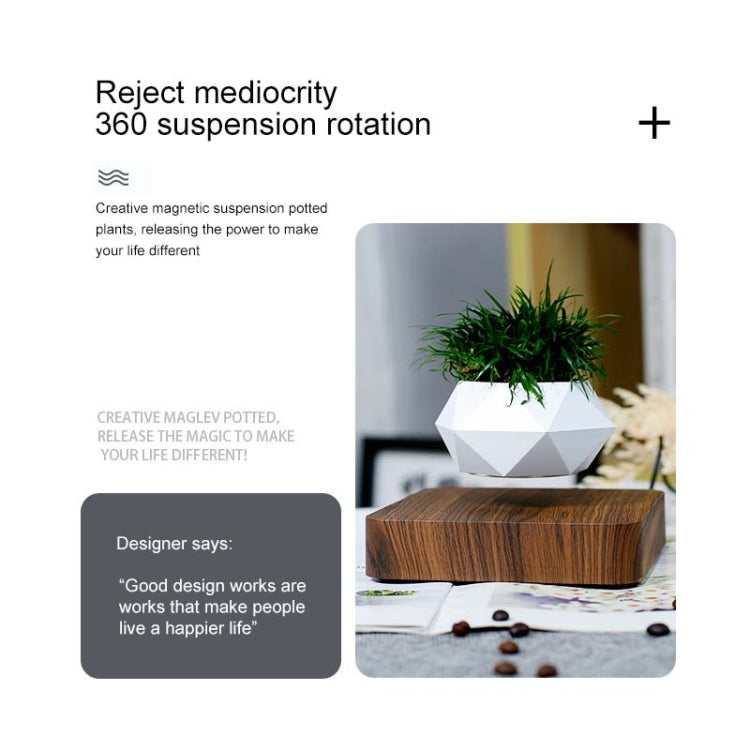 Diamond Plastic Flower Pot + Dark Wood Grain Base Magnetic Levitation Potted Plant Home Decoration, EU Plug, Dark Wood Grain EU Plug, Light Wood Grain EU Plug