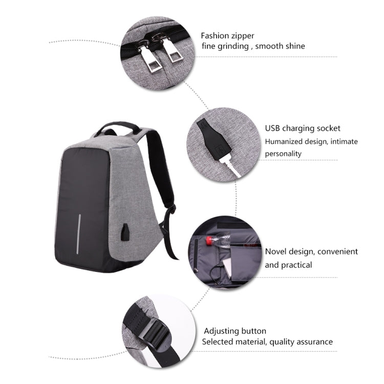 Multi-Function Large Capacity Travel Anti-theft Security Casual Backpack Laptop Computer Bag with External USB Charging Interface for Men / Women, Size: 42 x 29 x 14 cm, Black, Grey, Blue, Purple