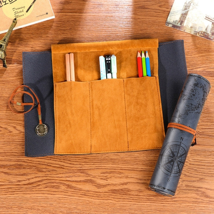 PU Leather Pencil Case & Stationery Bag Gray Blue